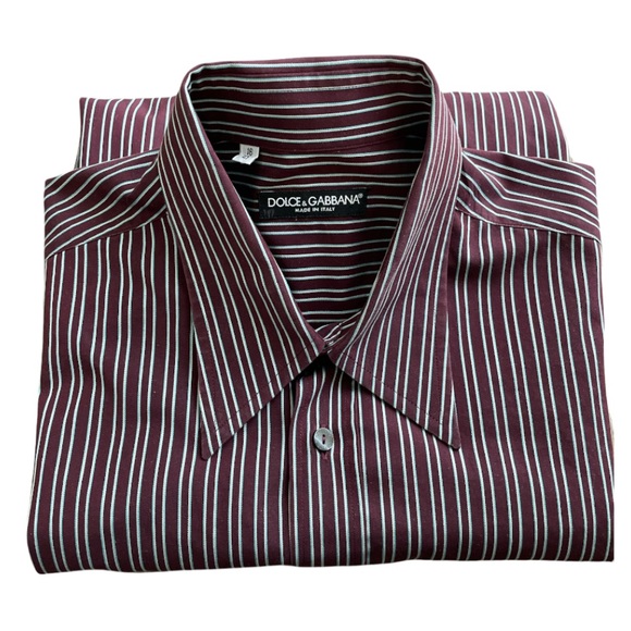 Dolce & Gabbana Maroon Blue Cotton Jacquard Button Front Shirt - blue stripe - Picture 1 of 5